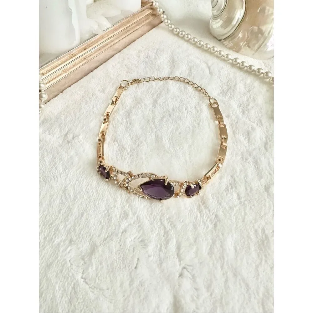 Deep Purple teardrop rhinestone bracelet